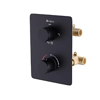 The akuaplus® - square and round thermostatic faucet valve with 3-way diverter (2 ways + combo) come with the trim and handle in solid brass