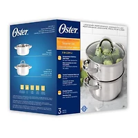 Oster Sangerfield 3 Qt Stainless Steel Steamer Set with Lid and Steamer Insert