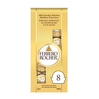Chocolat fin aux noisettes FERRERO ROCHER 8 chocolats emballés individuellement, 100g