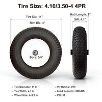Hi-Run Stud 4PR 4.10/3.50-4 Wheelbarrow Tire Assembly with 5/8" Bushing