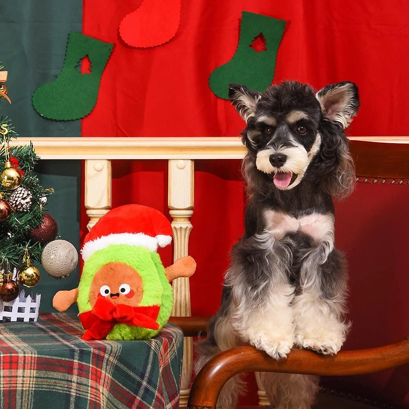 Hugsmart Santa Avocado Plush Dog Toy - Fuzzy, Squeaky, for Small & Medium Dogs