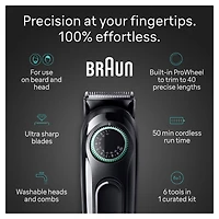Kit tout-en-un Braun Series 3 3460, tondeuse pour hommes 6 en 1 avec tondeuse à barbe, pour le nez et les oreilles, tondeuse à cheveux et plus, lame ultra tranchante, 40 réglages de longueur, pile rec 1CT