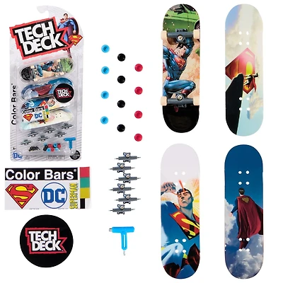 Tech Deck, Ultra DLX Fingerboard 4-Pack, DC Superman Skateboards, Collectible and Customizable Mini Skateboards, Kids Toys for Ages 6 and up