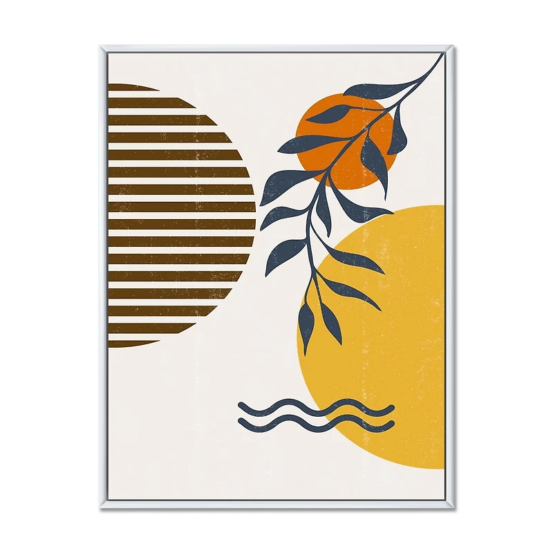 Designart Botanical Minimalist Leaf With Abstract Shapes I FLOAT FRAME WALL ART