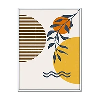 Designart Botanical Minimalist Leaf With Abstract Shapes I FLOAT FRAME WALL ART