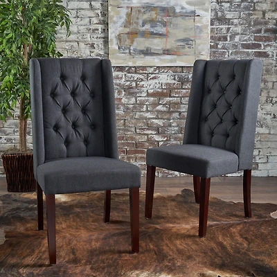 Chaises de Salle à Manger Kylie en Tissu couleur Charbon Foncé capitonnées (Set de 2)