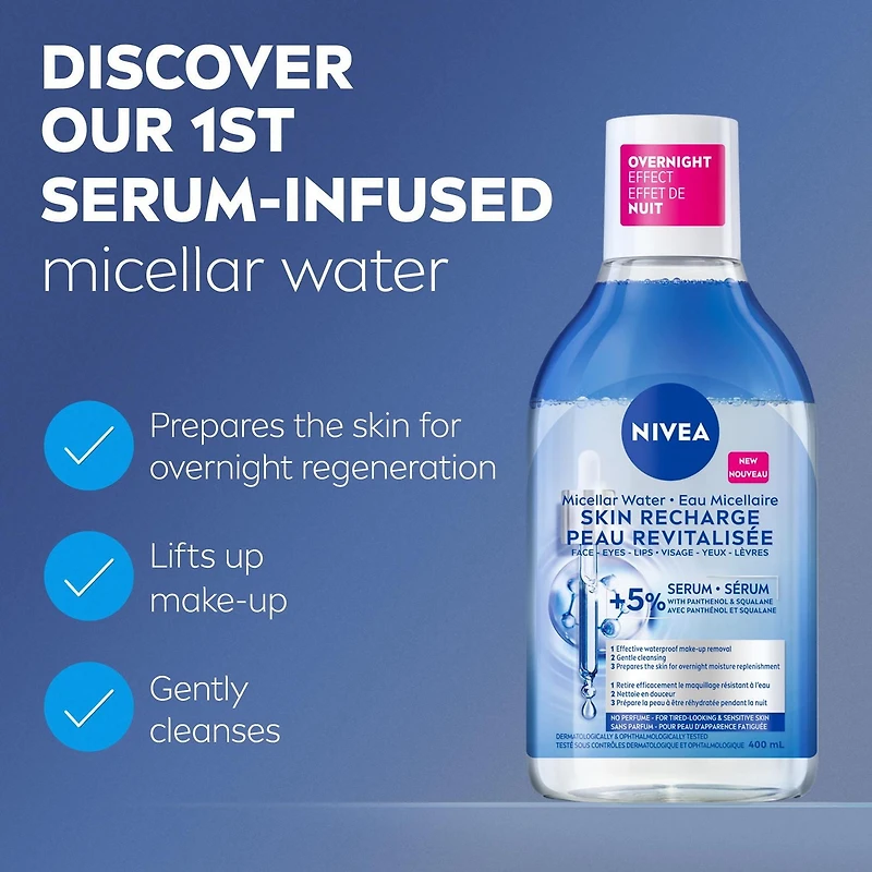 NIVEA Skin Recharge Micellar Water, Tired-Looking and Sensitive Skin, Perfume Free, 400mL, 400mL