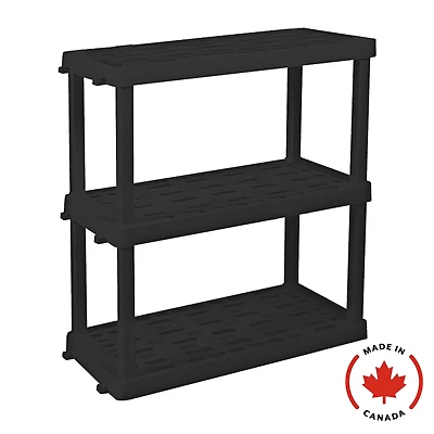 Étagère de rangement de garage en plastique ultra-résistant, étagère robuste à 3 niveaux, 96 cm (H) x 46 cm (P) x 91 cm (L), noire, 204 kg