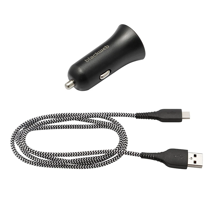 Trousse de chargement à double port pour la voiture avec câble USB-C vers USB de 0,9 m (3 pi) blackweb (Noir)