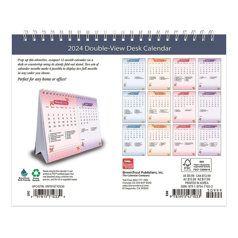 BrownTrout Busy Bees 2024 7.5x6 Inch Double-View Easel Calendar, 9781975471033