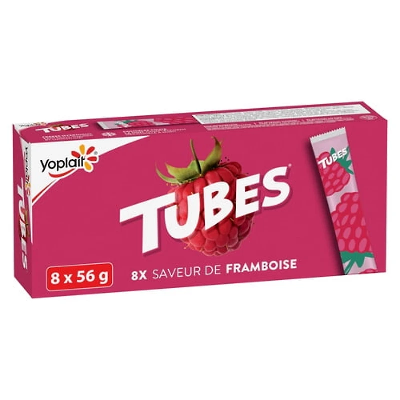 Yoplait 1% Tubes de Yogourt, Saveur de Framboise, Yogourt pour Enfants, 8 x 56 g 8 x 56 g