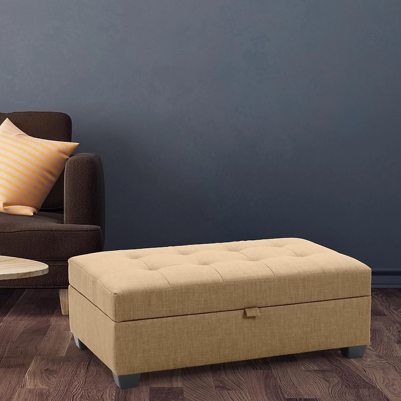 Pouf de rangement rectangulaire rembourré en tissu capitonné Antonio de CorLiving