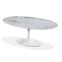 Table de salle à manger ovale élégante Bria avec plateau en marbre et base en aluminium blanc