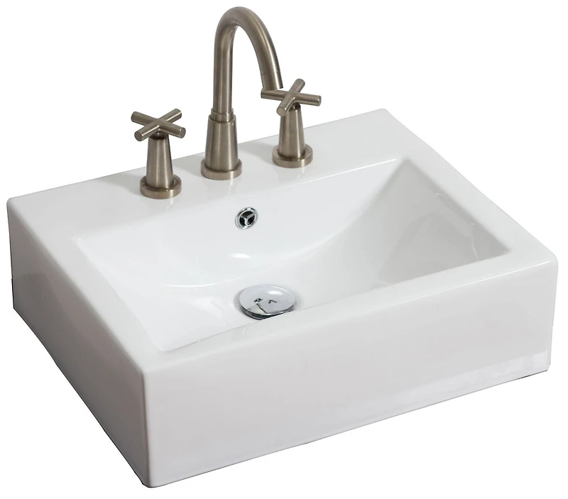 21-in. W Wall Mount White Bathroom Vessel Sink Set For 3H8-in. Center Faucet AI-26129
