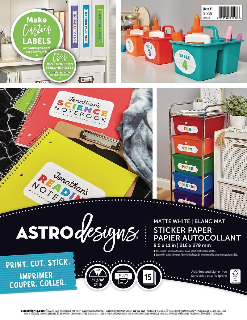 Astrodesigns Matte White Sticker Paper, Letter Size, 24 lb, 15 Sheets