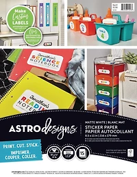 Astrodesigns Matte White Sticker Paper, Letter Size, 24 lb, 15 Sheets