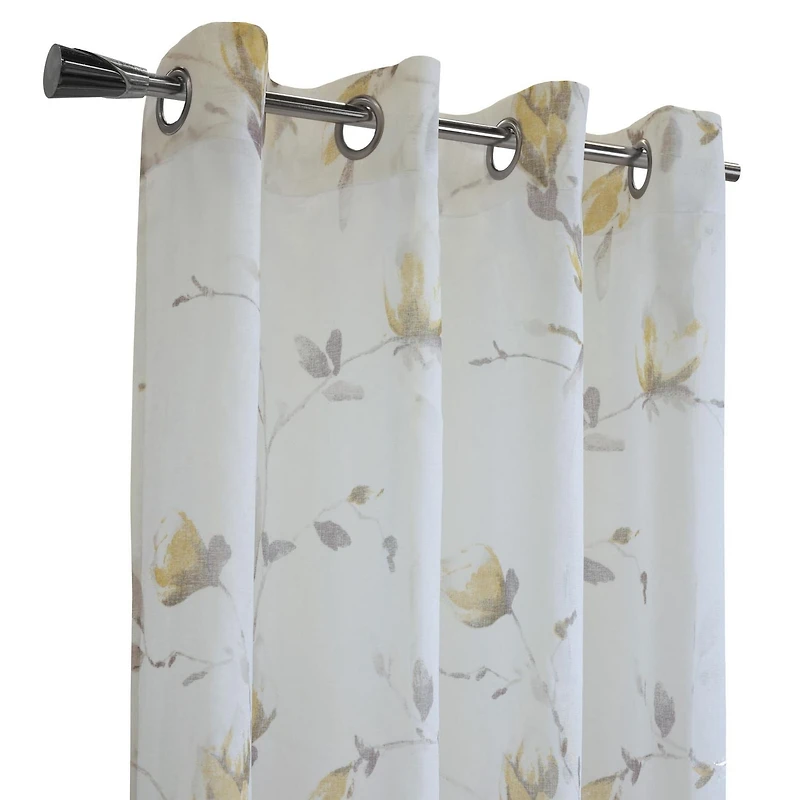 Loft Living Synergy Floral Printed Faux Linen Grommet Single Curtain Panel Semi-sheer 52" x 63" in Coral