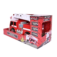 Camion de pompiers 2-en-1 Maxx Action avec commandes joystick, lumières, sons de sirène, déplacement motorisé et échelle pivotante à 360° MAXX ACTION Camion de pompiers