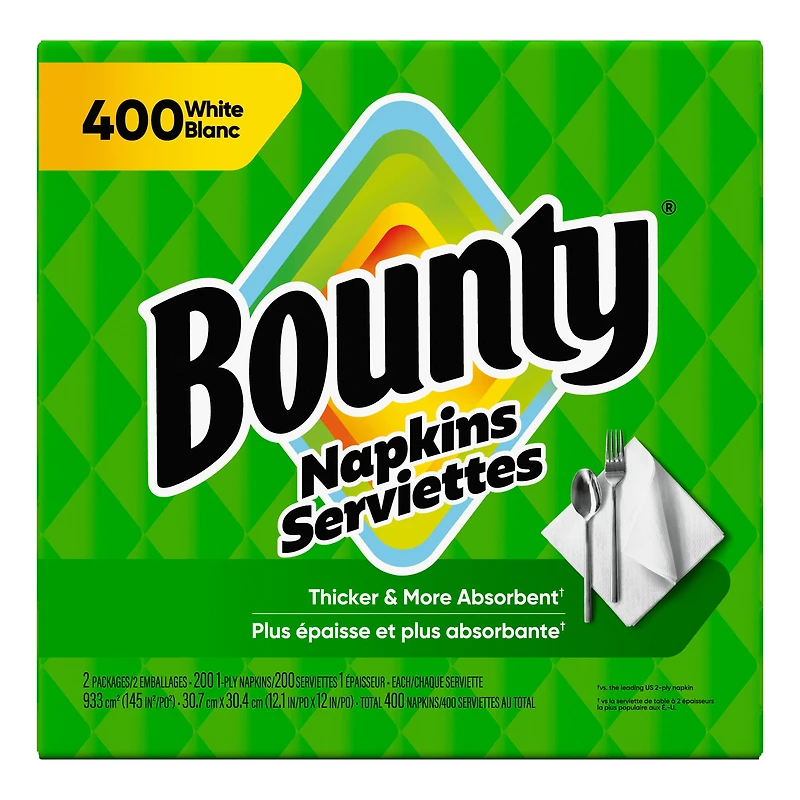 Bounty Paper Napkins, White, 400 Napkins