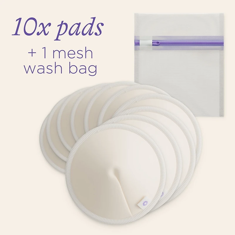 Lansinoh Washable Nursing Pads, Made with Organic Bamboo Viscose, Reusable Breast Pads for Breastfeeding with Wash Bag, Breastfeeding Essentials, 10 Pads