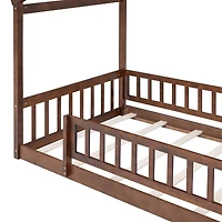 Cadre de lit cabane en bois Noble House pour lit simple avec clôture, noyer