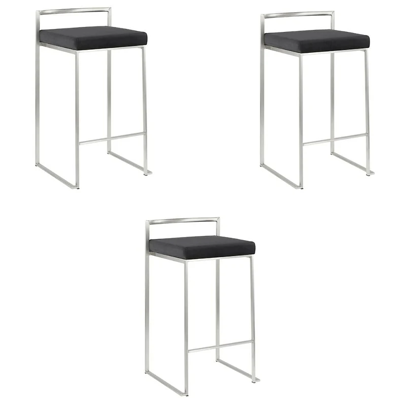 Heavenly Collection Tabouret en PU Noir avec Cadre en Acier Inoxydable ENSEMBLE DE 3