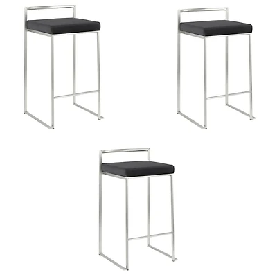 Heavenly Collection Tabouret en PU Noir avec Cadre en Acier Inoxydable ENSEMBLE DE 3