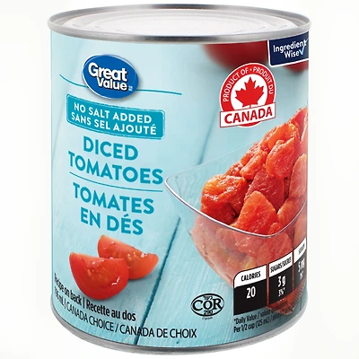 Tomates en dés sans sel ajouté Great Value Tomates en dés sans sel ajouté GV