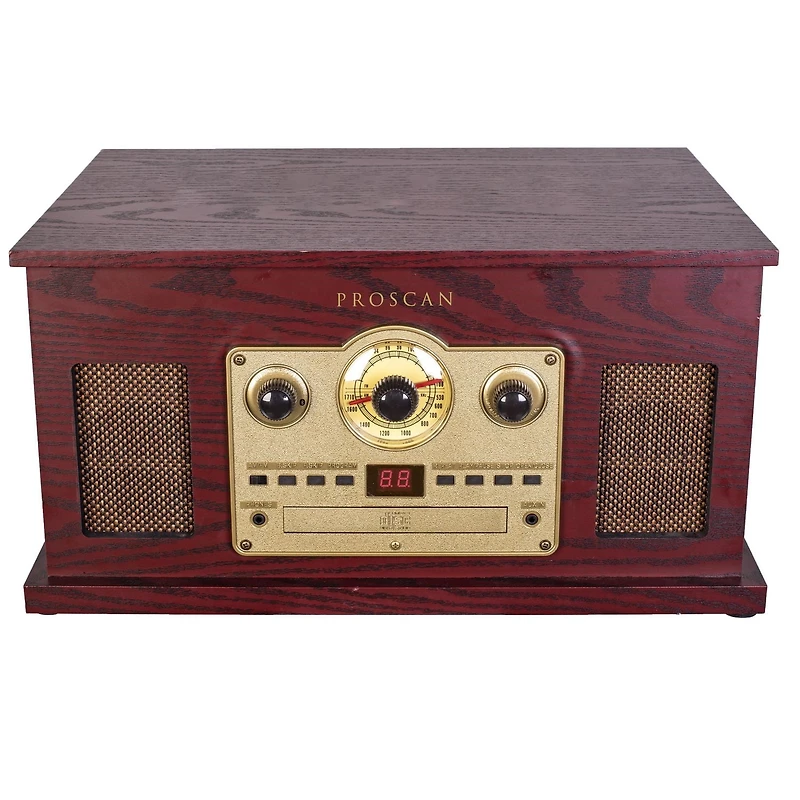 Tourne-disque Bluetooth nostalgique 6-en-1 de Proscan avec CD, cassette, AUX et radio AM/FM - Marron