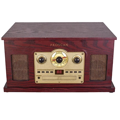 Tourne-disque Bluetooth nostalgique 6-en-1 de Proscan avec CD, cassette, AUX et radio AM/FM - Marron