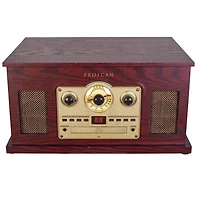 Tourne-disque Bluetooth nostalgique 6-en-1 de Proscan avec CD, cassette, AUX et radio AM/FM - Marron