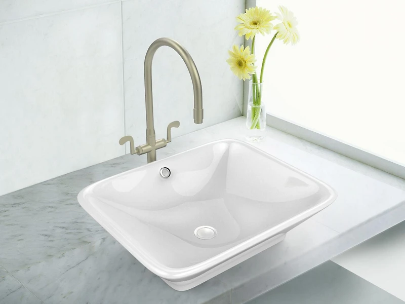 American Imaginations -in. W Above Counter White Bathroom Vessel Sink Set For Deck Mount Drilling AI