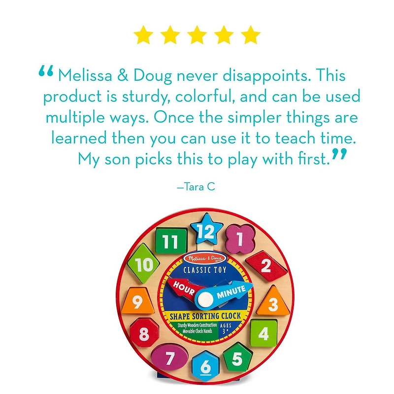 Melissa & Doug Shape Sorting Clock - Jouet éducatif en bois