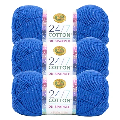 Lion Brand 24/7 Cotton® DK Yarn #3 Light/DK weight 100g/273m 3-Pack