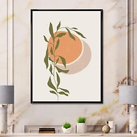 Designart Abstract Orange Sun and Moon With Tropical Leaf FLOAT FRAME WALL ART