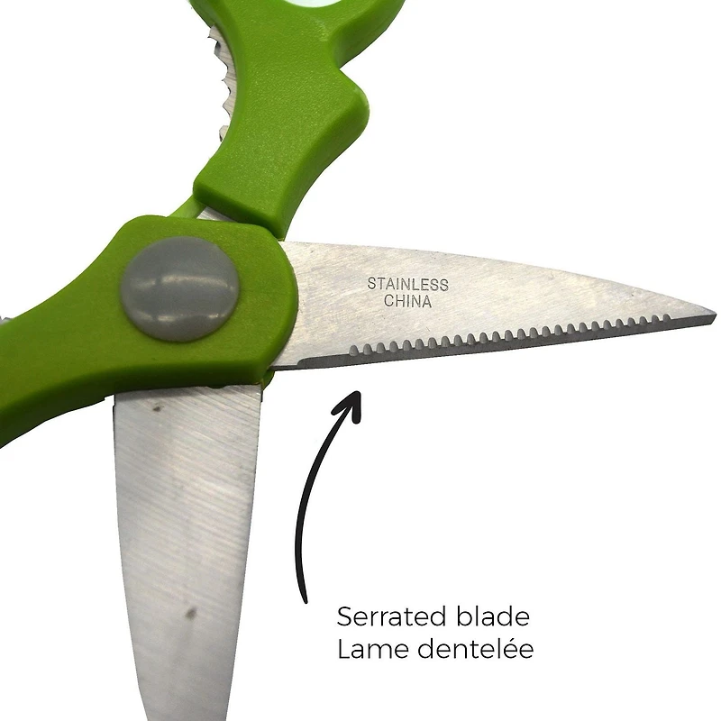 Starfrit Kitchen Scissors, Stainless Steel Blades, Serrated Edge for Better Grip, Multi-Purpose Food Shears, Nutcracker Center, Starfrit Kitchen Scissors feature sharp stainless steel blades with a serrated edge for better grip. Perfect for cutting food packaging, slicing food, and the center acts as a nutcracker or lobster claw breaker. A versatile and essential tool for any kitchen.
