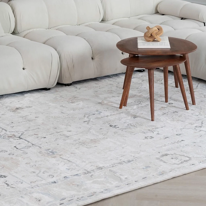 Tapis d'interieur scandinave Atlas Rug Branch, beige ivoire, effet vieilli - Salon, chambre