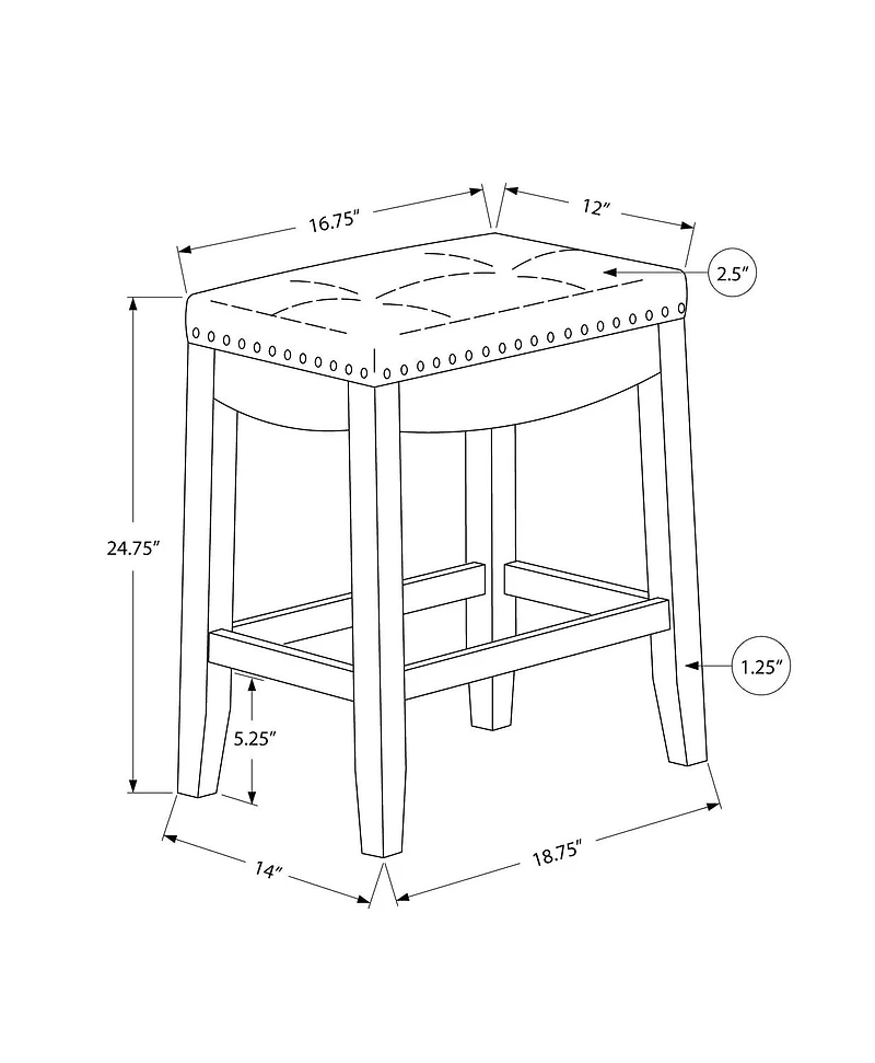 Monarch Specialties Tabouret De Bar, Lot De 2, Hauteur Du Comptoir, Siège De Selle, Cuisine, Bois, Pu D'aspect Cuir, Blanc, Gris, Transitionnel