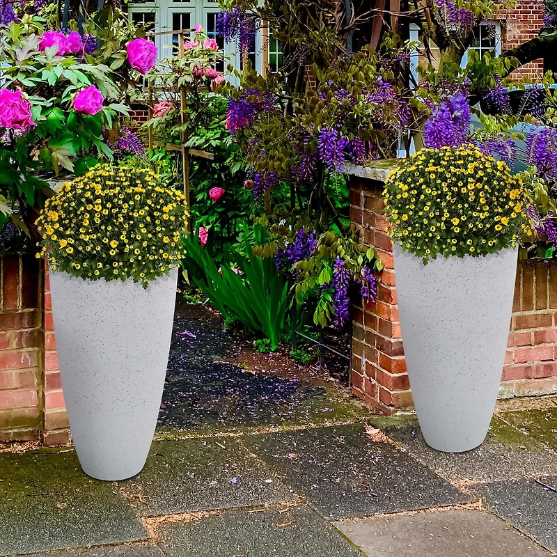 Angelo Décor MenzoMix 26-inch tall, 14-inch Diameter Adora Planter, Set of 2 (White Terrazzo)