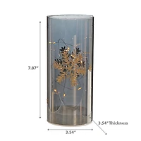 Led Cylinder Glass Stand 7.88" Gold Snowflake Large
