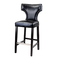 CorLiving Kings Set of 2 Studded Black Faux Leather Upholstered Indoor Bar Height Barstools with Wood Legs
