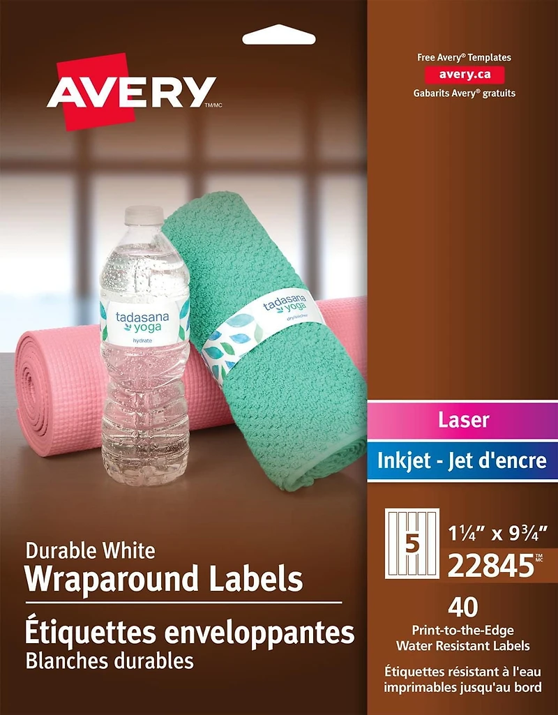 Avery Étiquettes enveloppantes blanches durables, 9¾" x 1¼", pour imprimantes laser et à jet d’encre - 22845