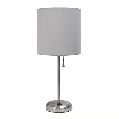 Lampe bâton Feux de la Rampe avec prise de charge et abat-jour en tissu, gris