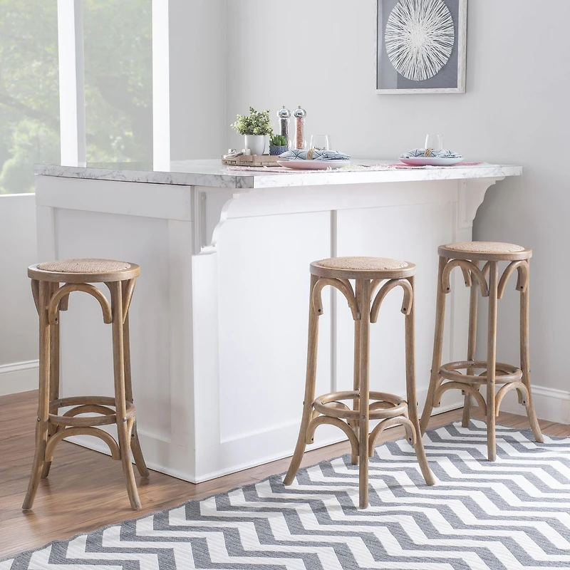 Whit Rattan Seat Backless Barstool, Natural