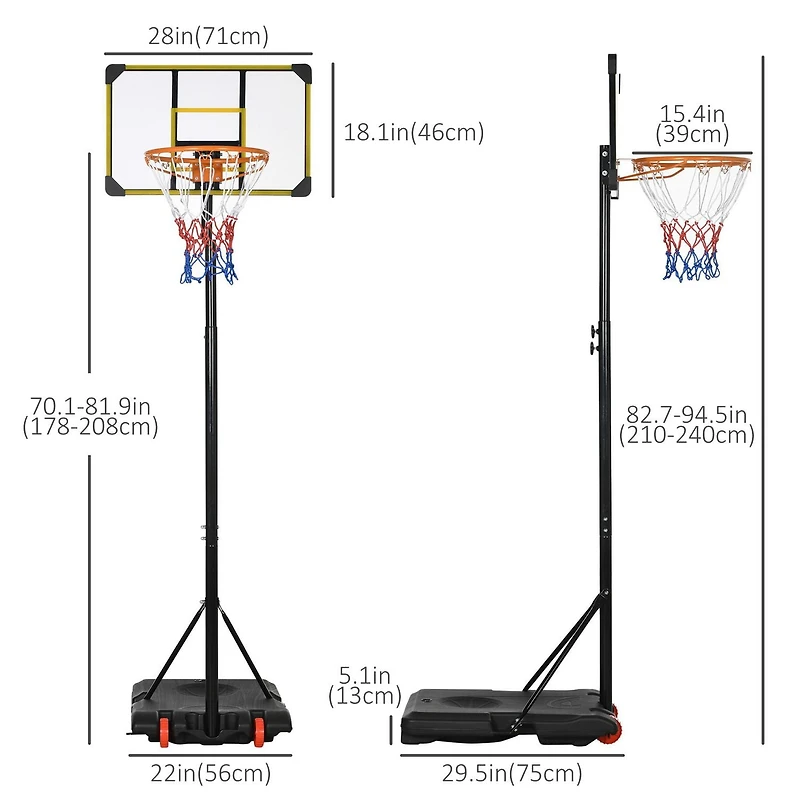 Soozier Portable Basketball Hoop, 6ft-7ft Height Adjustable with Wheels