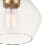 Plafonnier quasi affleurant à 1 ampoule Harrow, laiton mat, abat-jour en verre transparent