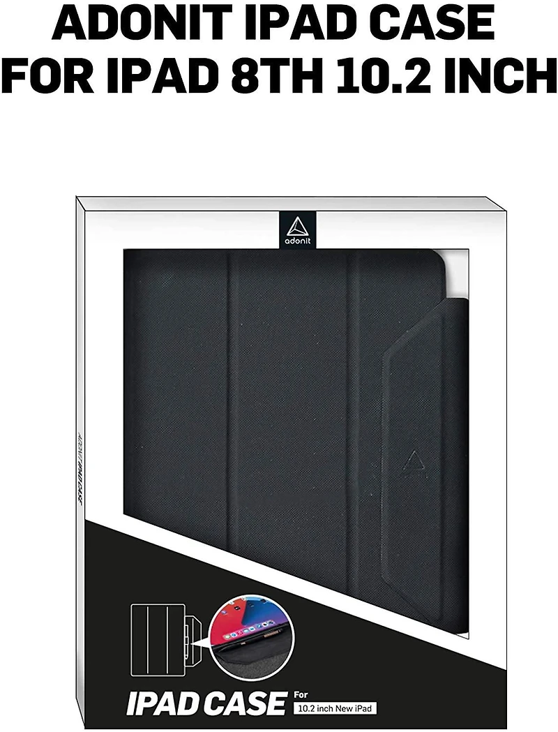 Adonit iPad 10.2 Case 2020 iPad 8th Generation / 2019 iPad 7th Gen Protective, Thin, Magnetic Stand Hard Back Shell Sleep/Wake Smart Cover Case with Pencil Holder for iPad 10.2 Inch