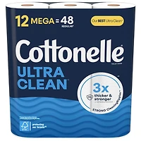 Cottonelle Ultra Clean Toilet Paper, 12 Mega Rolls, 284 Sheets per Roll