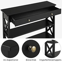 FullFurnique Versatile Entryway Table with 1 Drawer and 2 Open Shelves, Black
