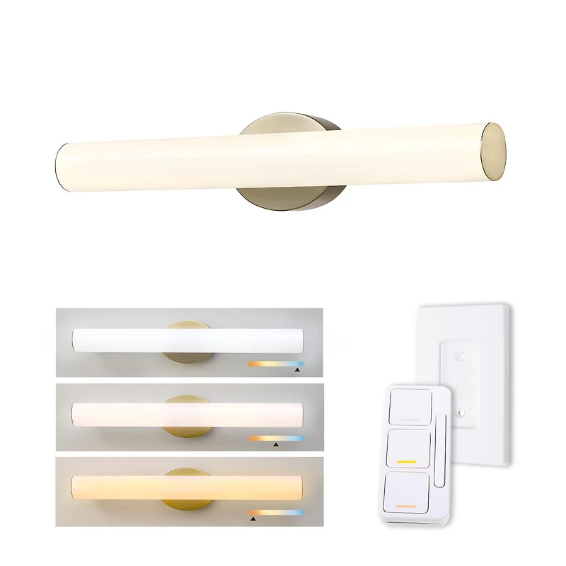 AmbianceSelectMC applique murale couleur ajustable laiton de 24 po à DEL intégrée avec diffuseur en acrylique givré et télécommande murale avec gradateur, 91005758